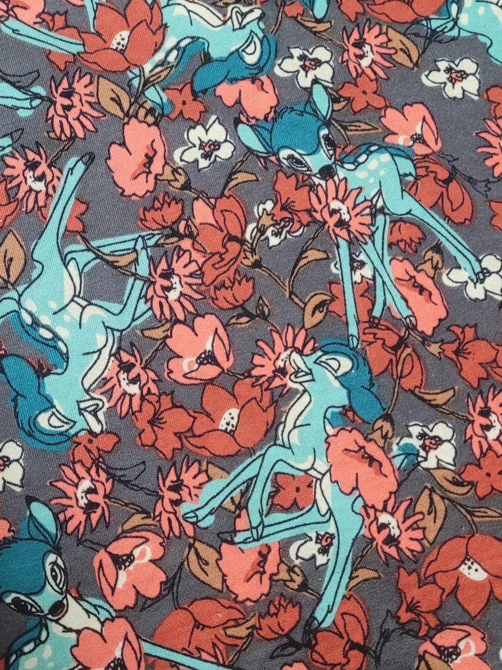 LuLaRoe+Disney BAMBI  Short Sleeve Scoop Tee in Coral, Teal Floral T-shirt - Picture 2 of 4
